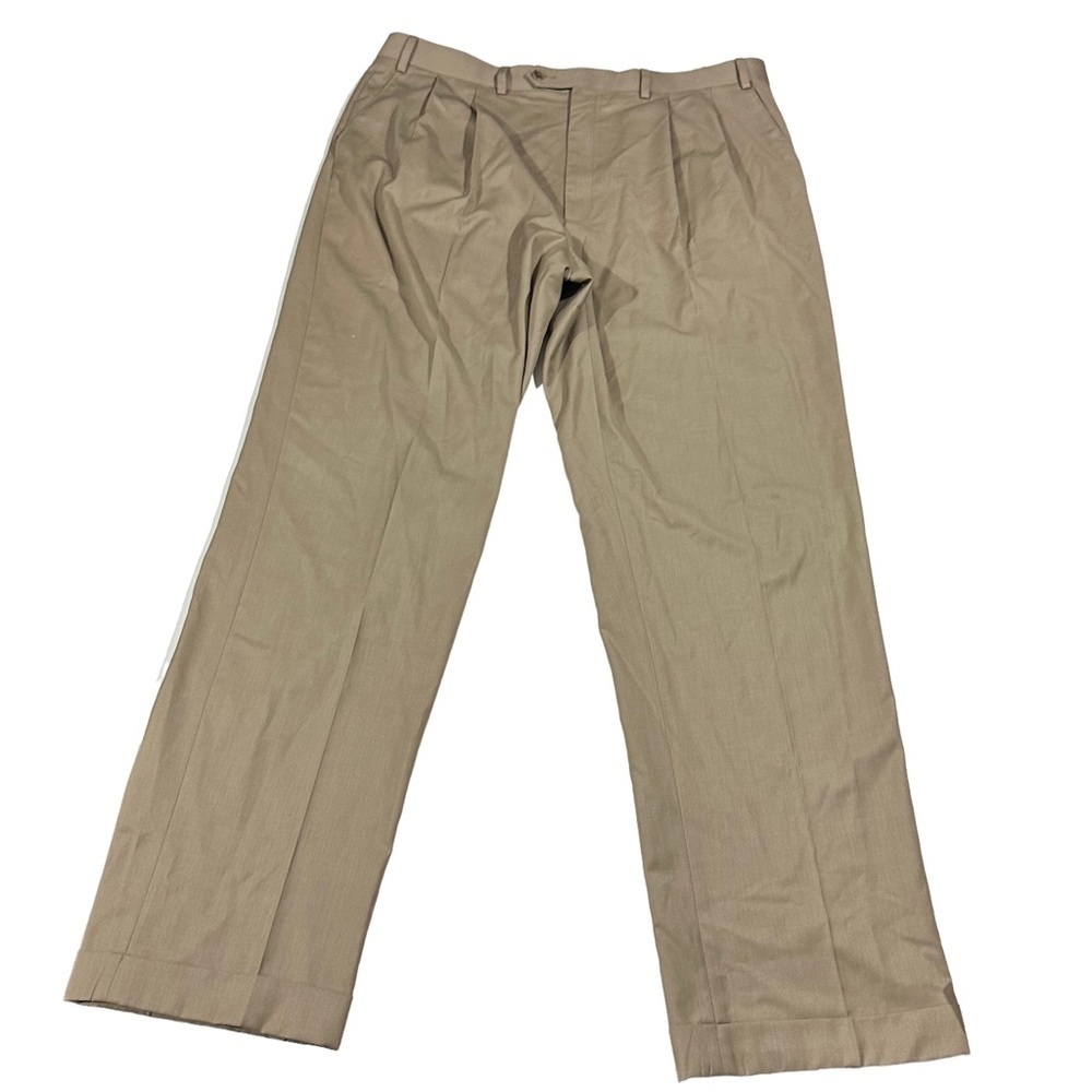Ralph Lauren Men Tan Pleated Cuffed Hem Suit Dress Pants Sz 38x34 Straight Leg